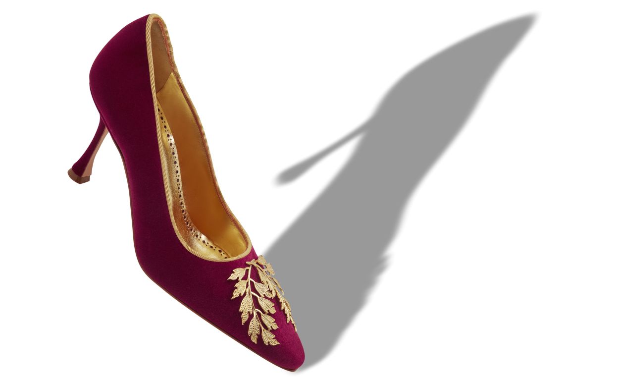 Pumps in Velluto Rosso Scuro Decorate