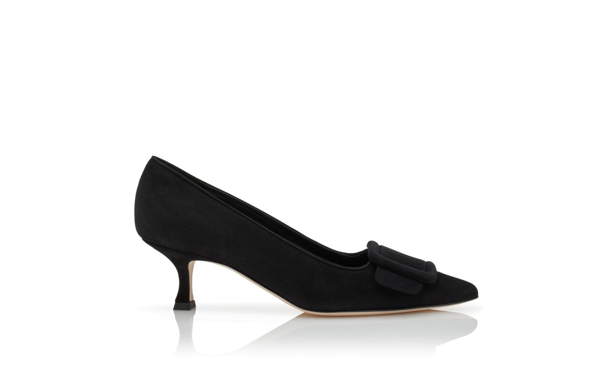 Pumps in Suede Nero con Dettaglio Fibbia