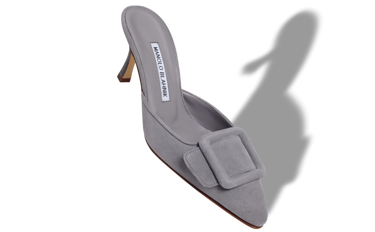 Mules in Sueda Grigia con Dettaglio Fibbia