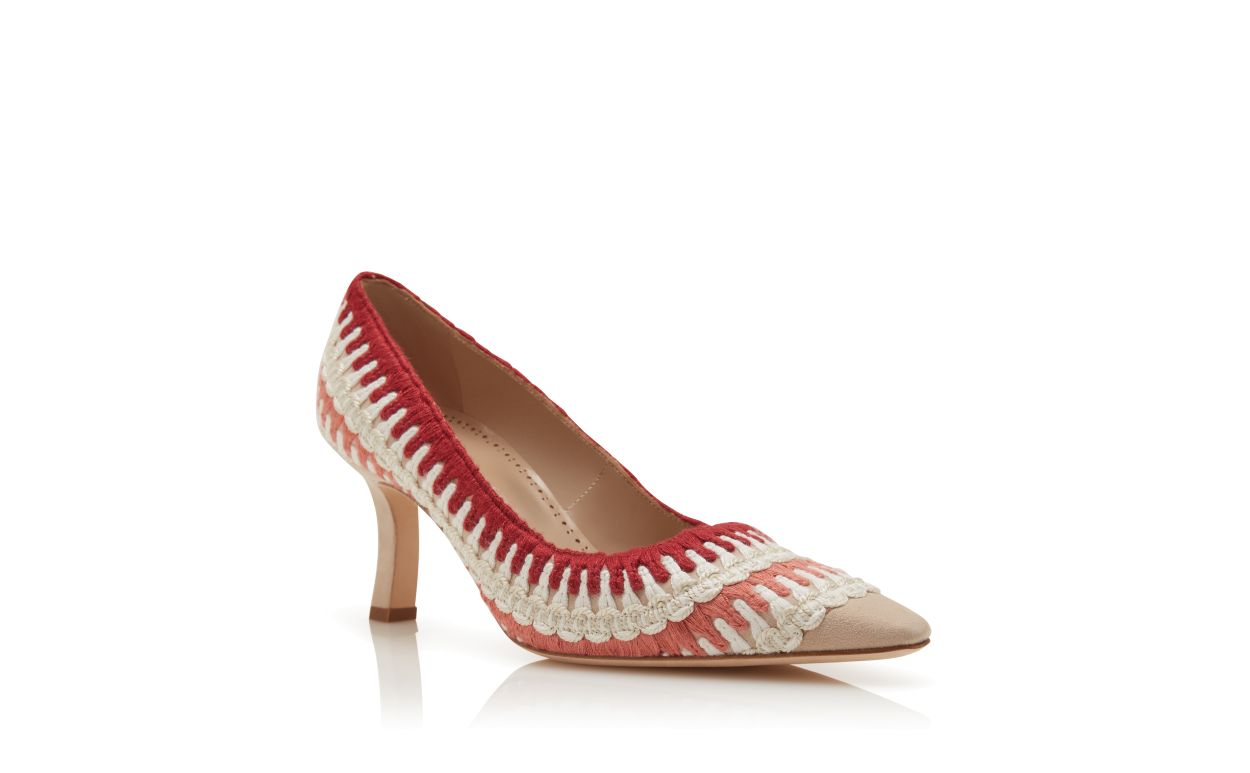 Pumps in Pelle Suede Beige Chiaro con Dettagli a Tricot