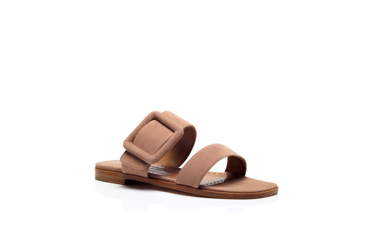 Sandali Piani in Suede Beige Chiaro