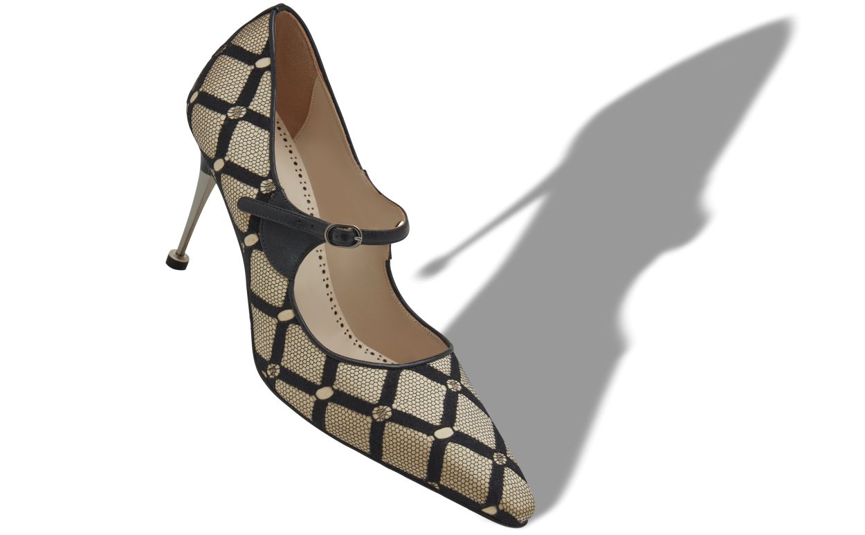 Scarpe Mary Jane in rete beige chiaro e nero