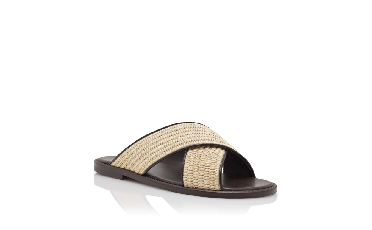 Sandali In Raffia Beige Chiaro Con Cinturini Crociati