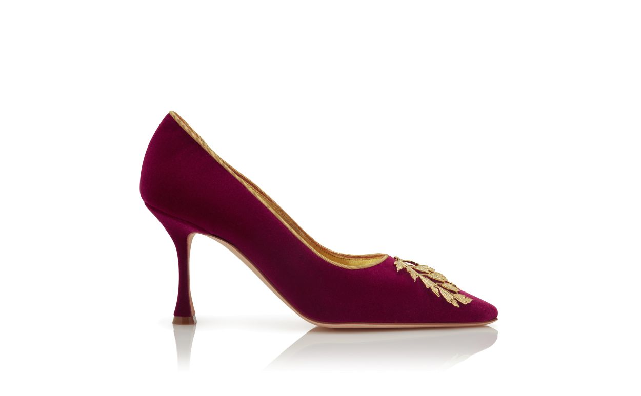 Pumps in Velluto Rosso Scuro Decorate