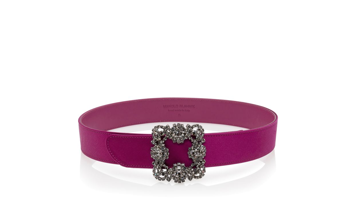 Cintura in satin con fibbia di cristallo fuchsia scuro