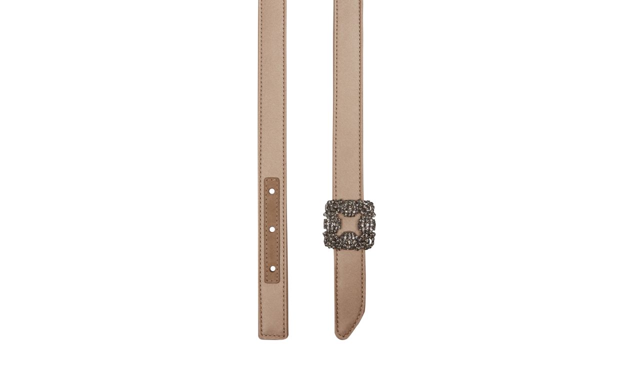 Cinturino in satin beige chiaro con fibbia in cristallo