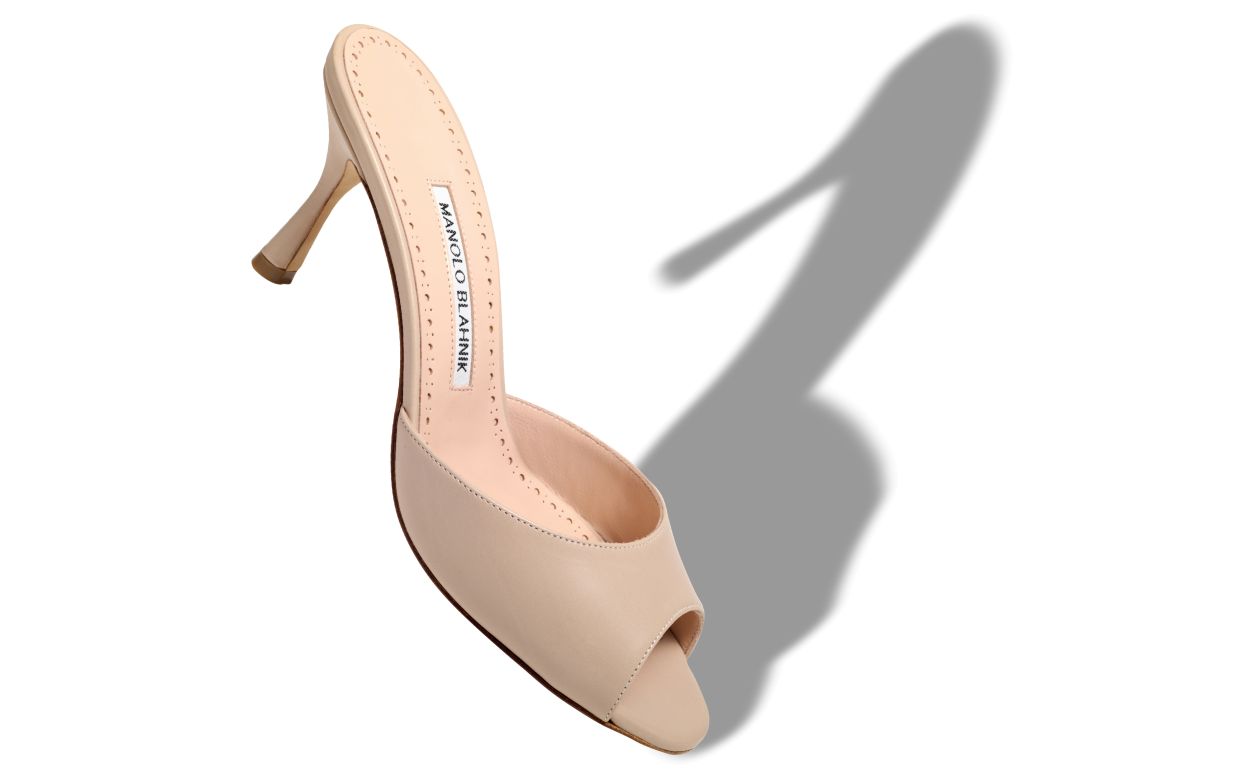 Mules in Pelle di Vitello Beige Chiaro con Tacco Medio a Stiletto