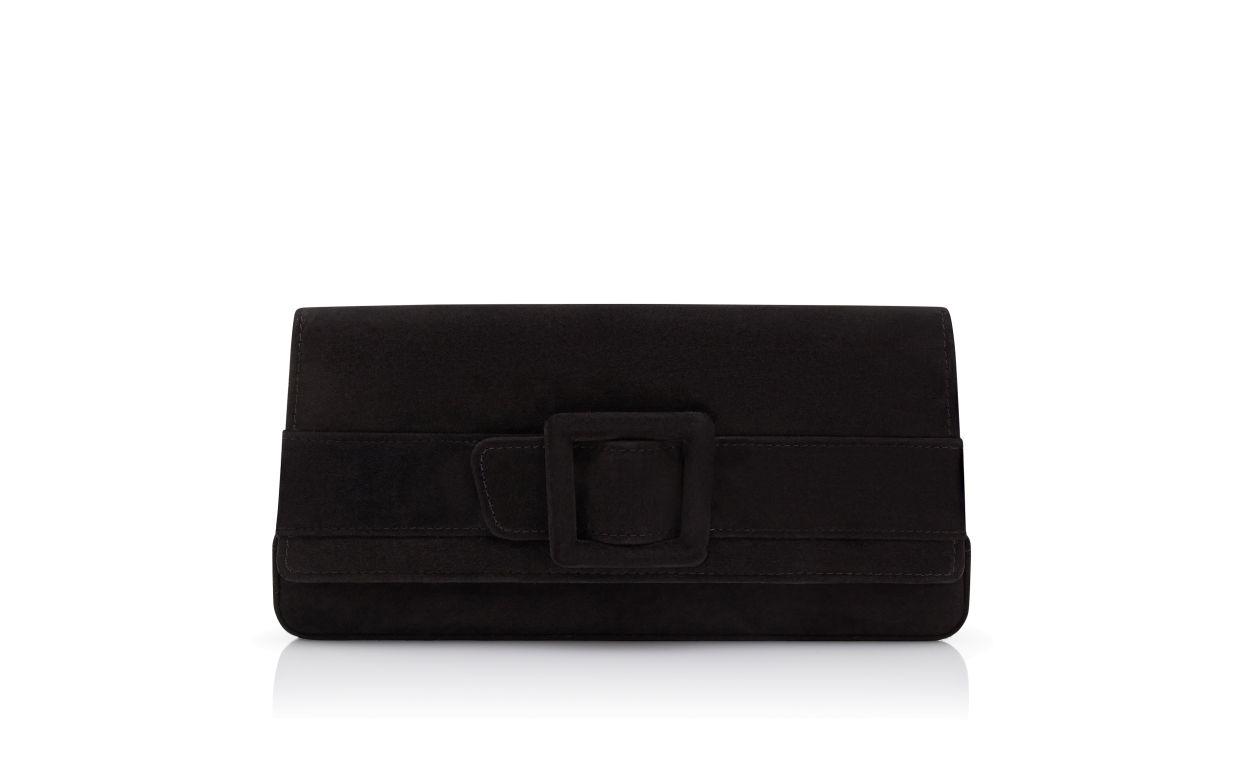 Portafoglio rettangolare in suede nero con fibbia