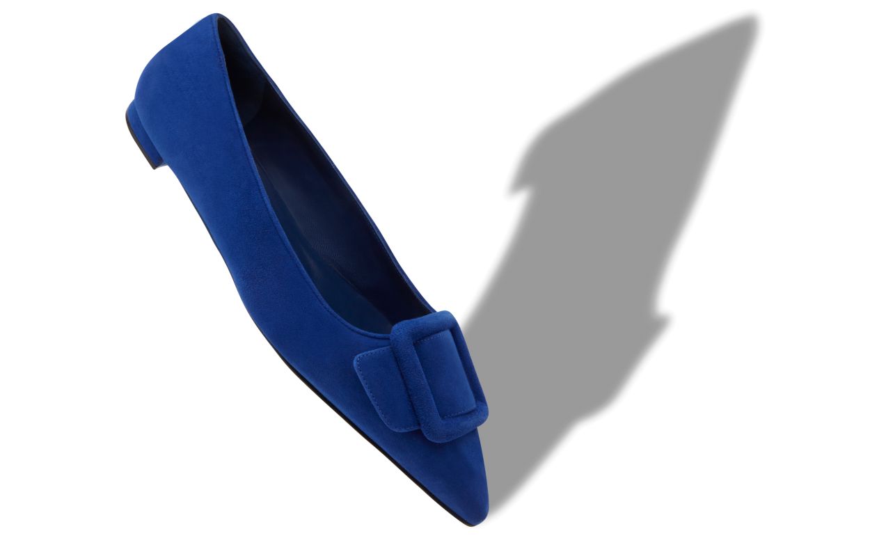 Pumps piatte con fibbia in pelle blu
