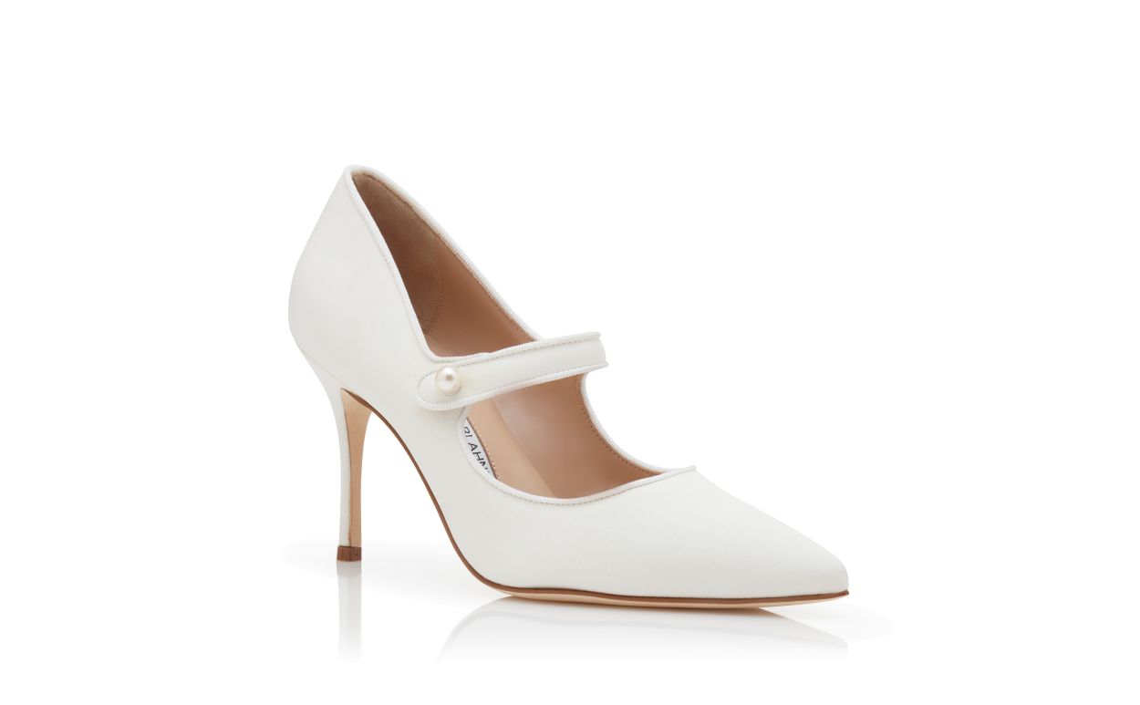 Pumps Mary Jane in crêpe de Chine bianco