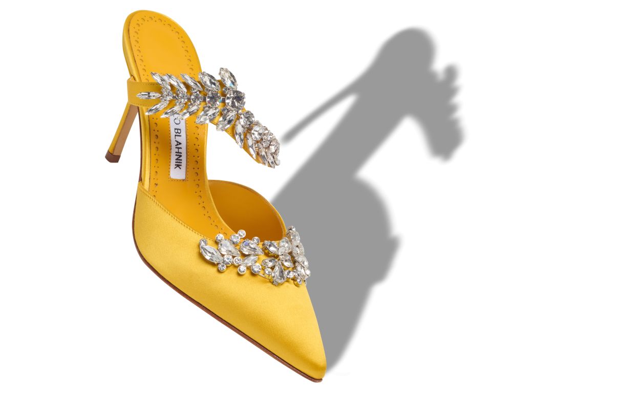 Mules in Seta Gialla Decorate con Cristalli