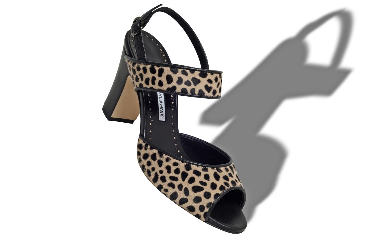 Sandali slingback in pelle di vitello con stampa animale