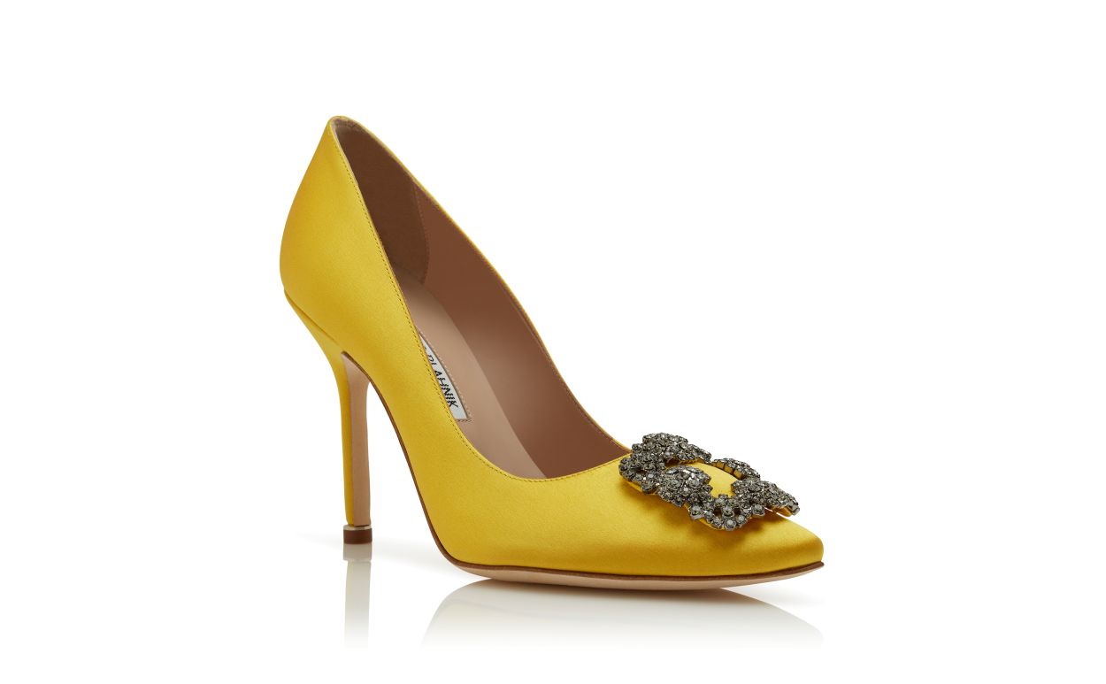 Pumps con fibbia in vetro giallo in raso