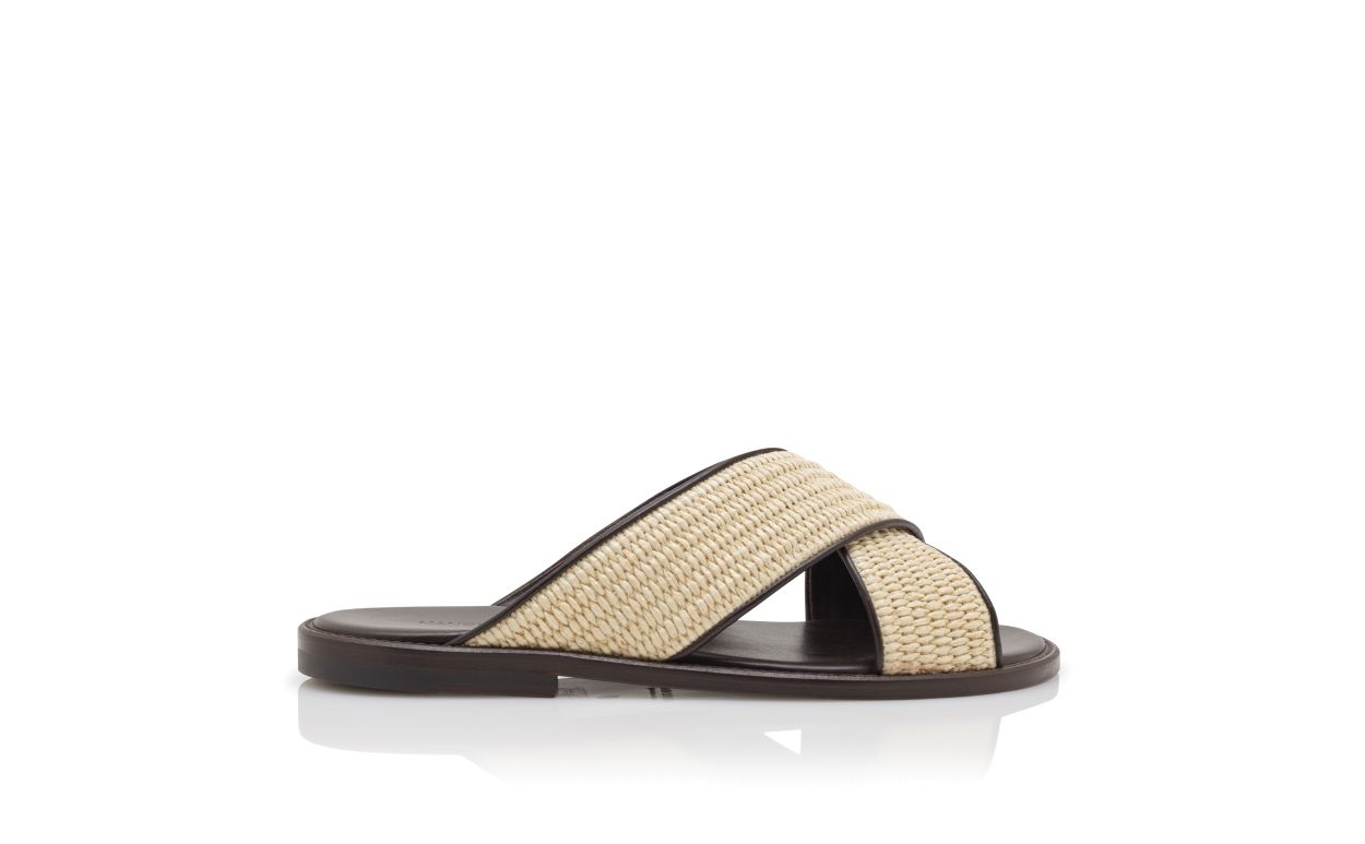 Sandali In Raffia Beige Chiaro Con Cinturini Crociati