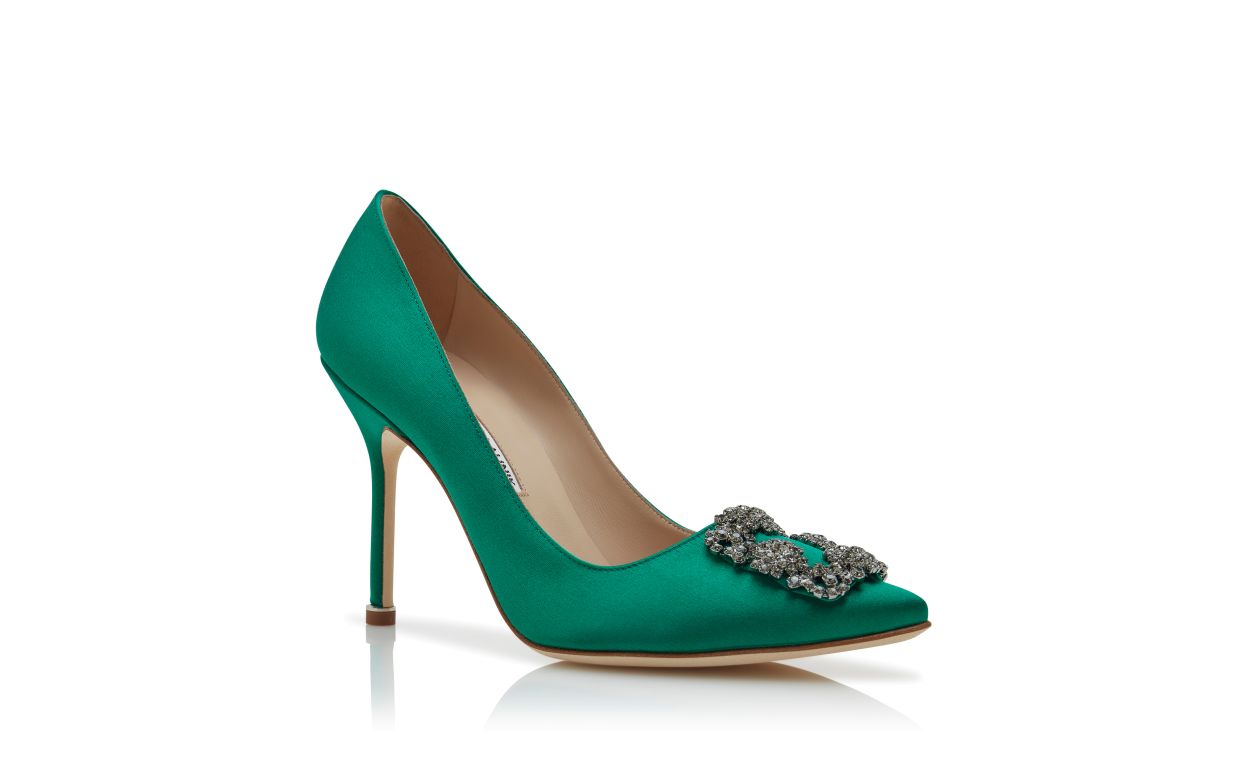 Pumps con Fibbia in Vetro Verde in Seta