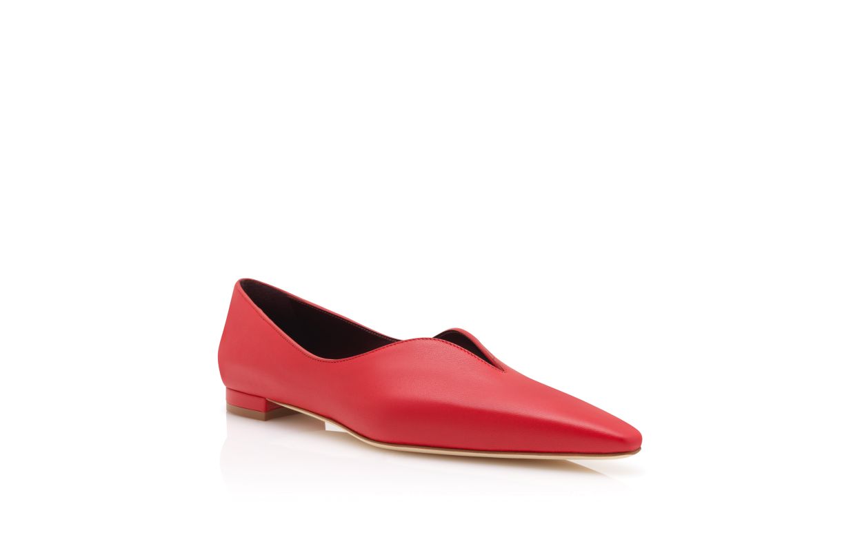 Pumps piatte in pelle di capra rossa
