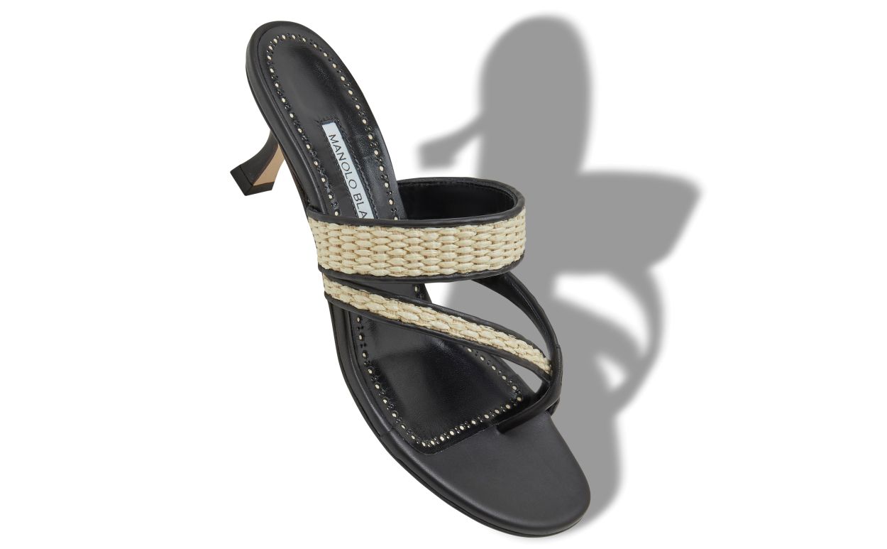 Sandali in rafia nero e beige