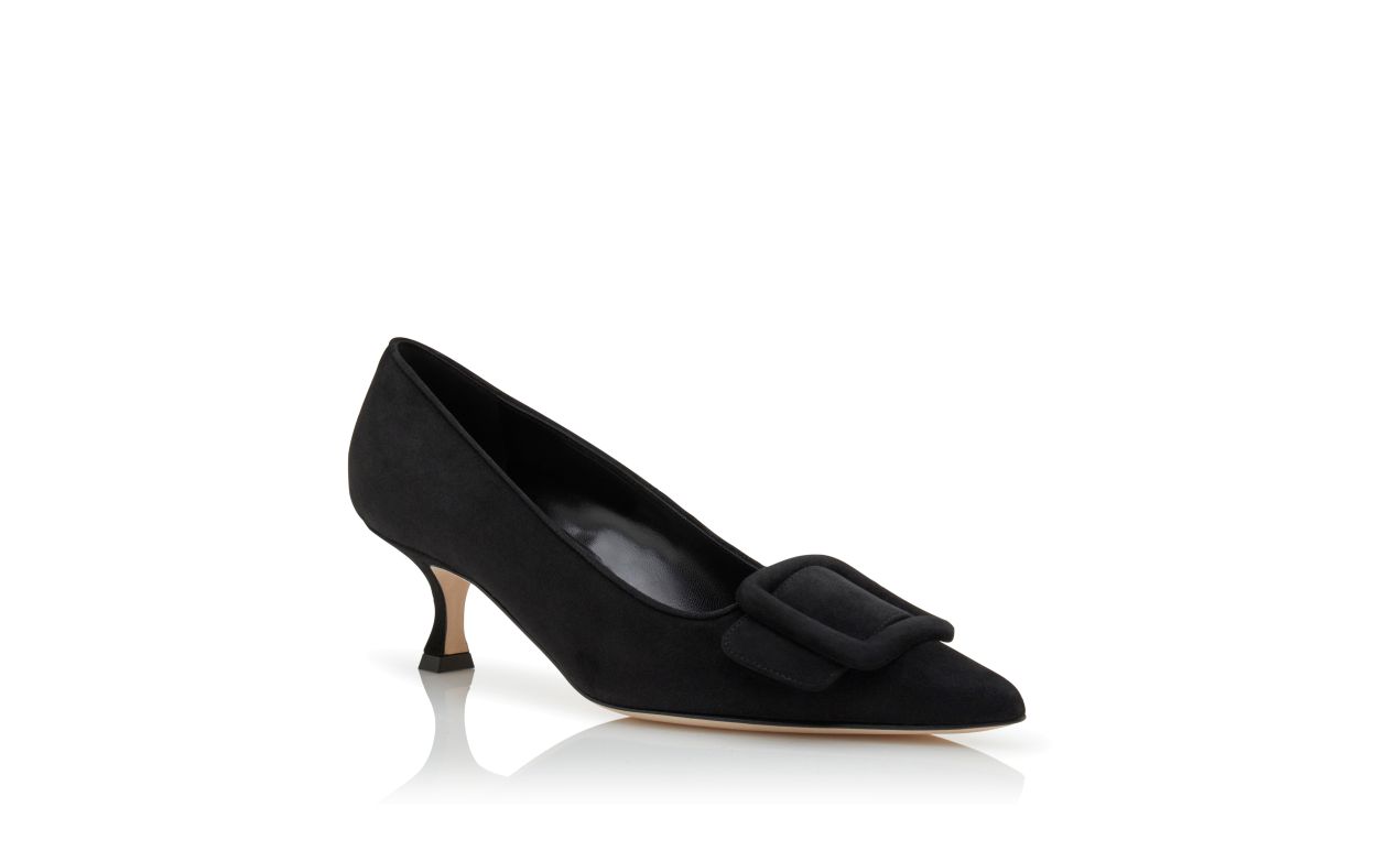 Pumps in Suede Nero con Dettaglio Fibbia