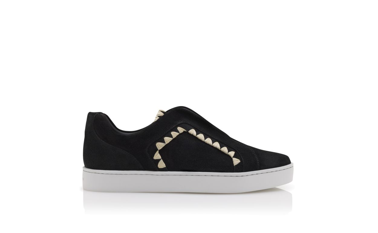 Scarpe da ginnastica con punto cucito in pelle di capretto nera