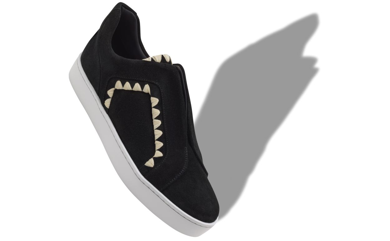 Scarpe da ginnastica con punto cucito in pelle di capretto nera