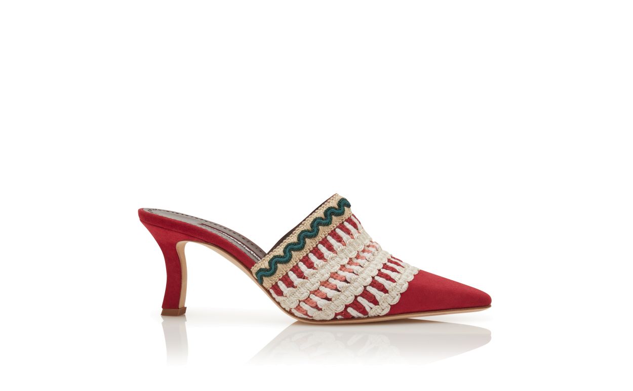 Mules in Suede Rosso con Dettagli a Maglia