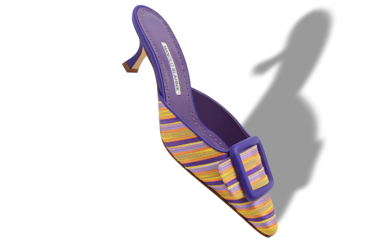 Mules in Cotone Viola e Arancione con Dettaglio Fibbia
