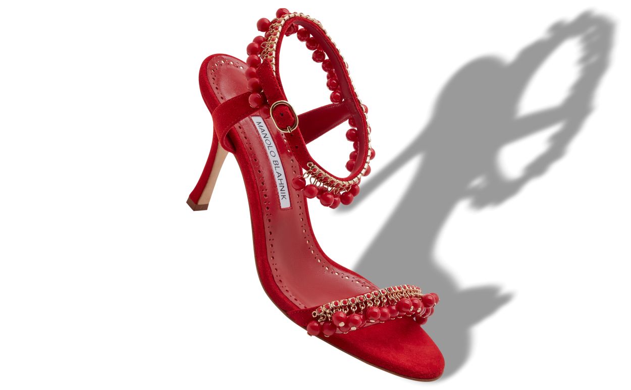 Sandali in Suede Rosso con Decorazioni in Gioiello