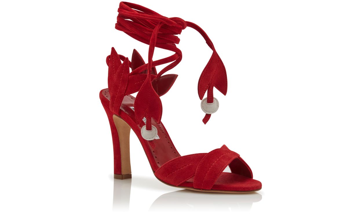 Sandali in Suede Rosso con Allacciatura