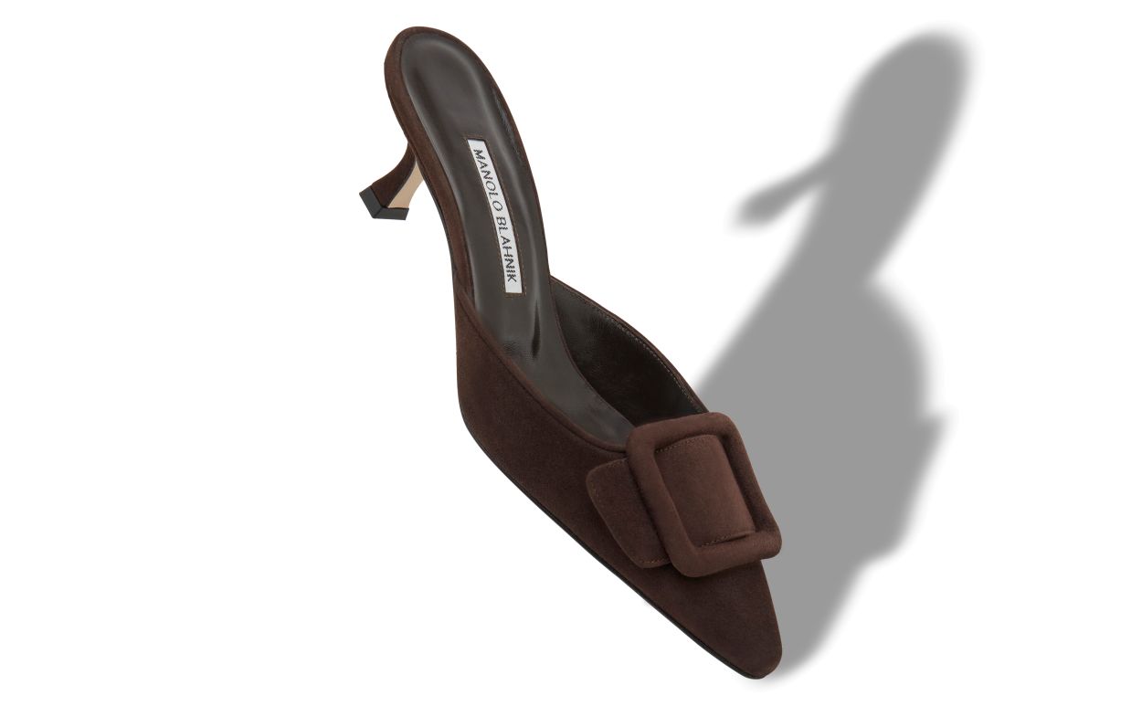 Mules in Suede Marrone con Fibbia