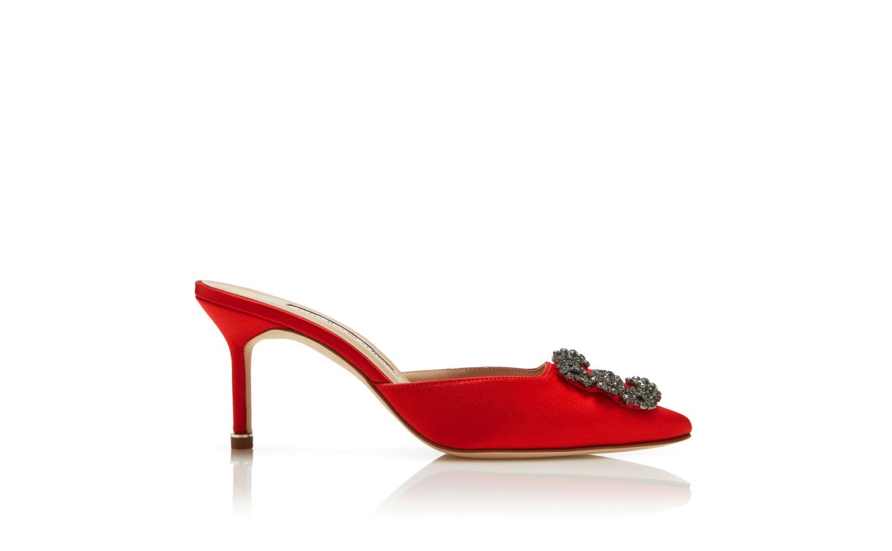 Mule con fibbia in velluto rosso