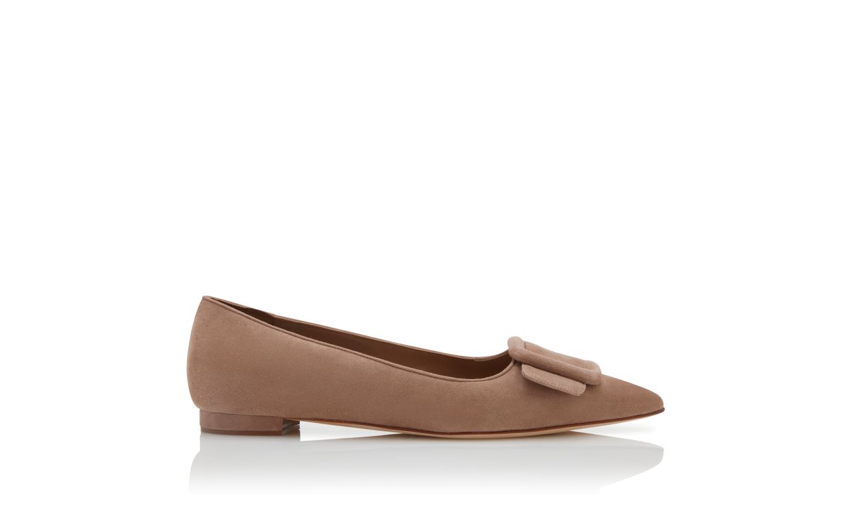 Pumps piatte con fibbia in suede beige