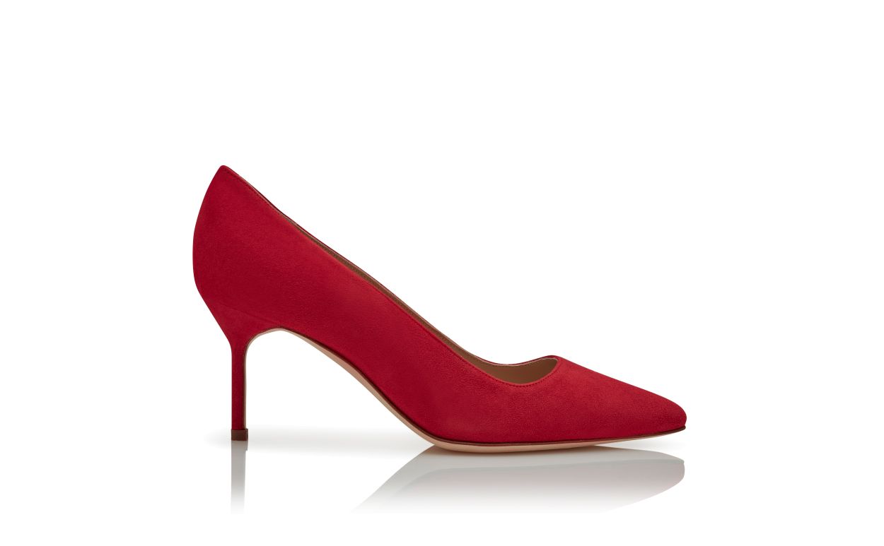 Pumps con punta in pelle di capra rossa brillante