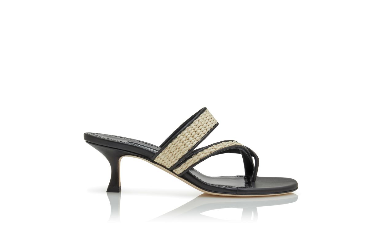 Sandali in rafia nero e beige