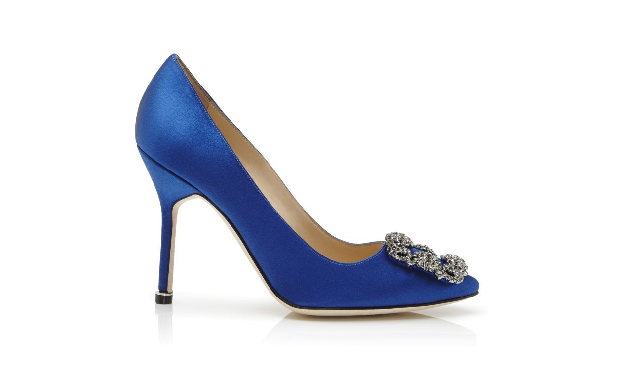 Pumps con fibbia in seta blu