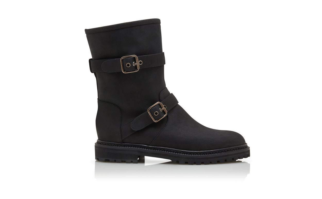 Stivali Ankle in Nubuck Nero con Doppio Fibbia