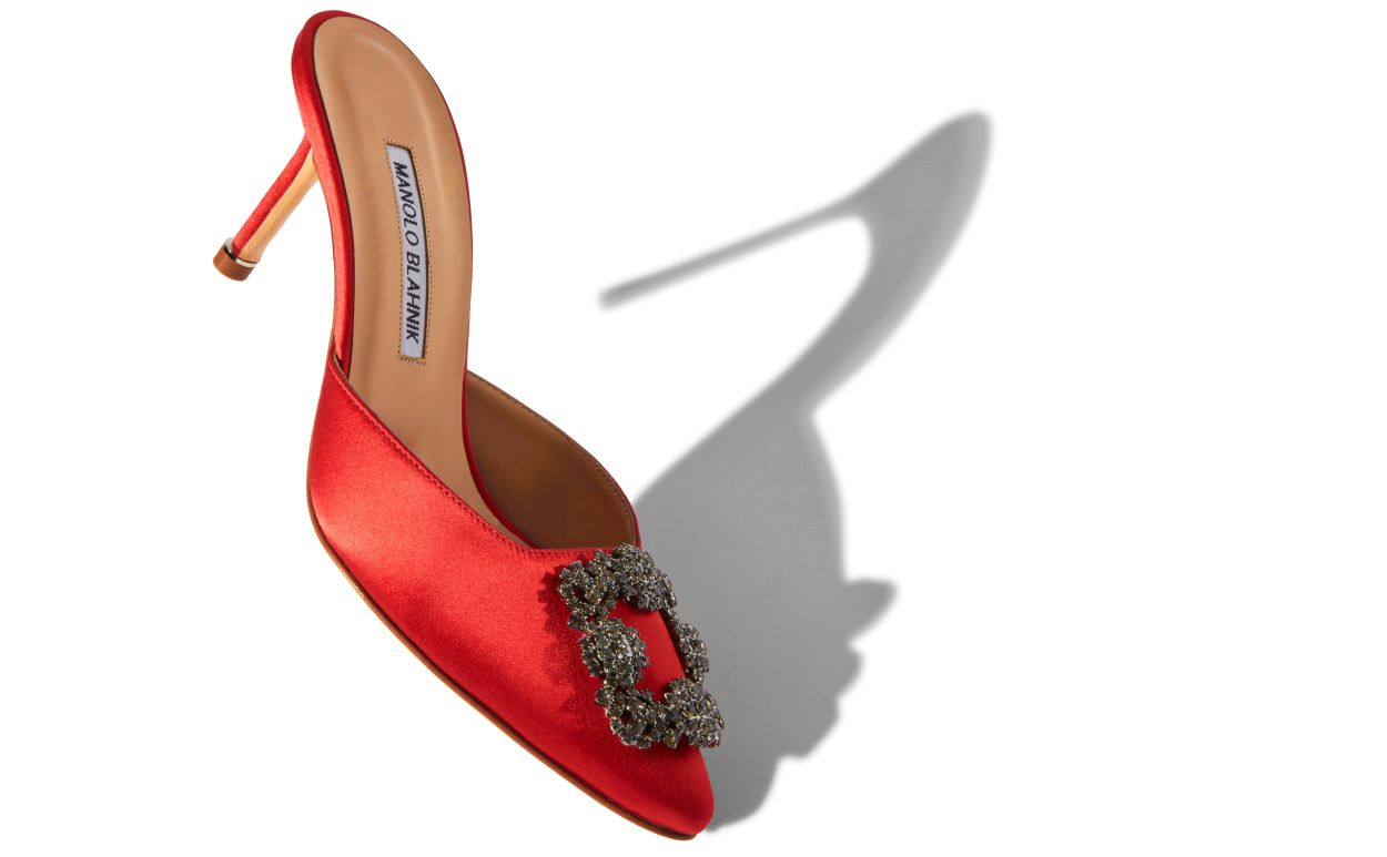 Mule con fibbia in velluto rosso