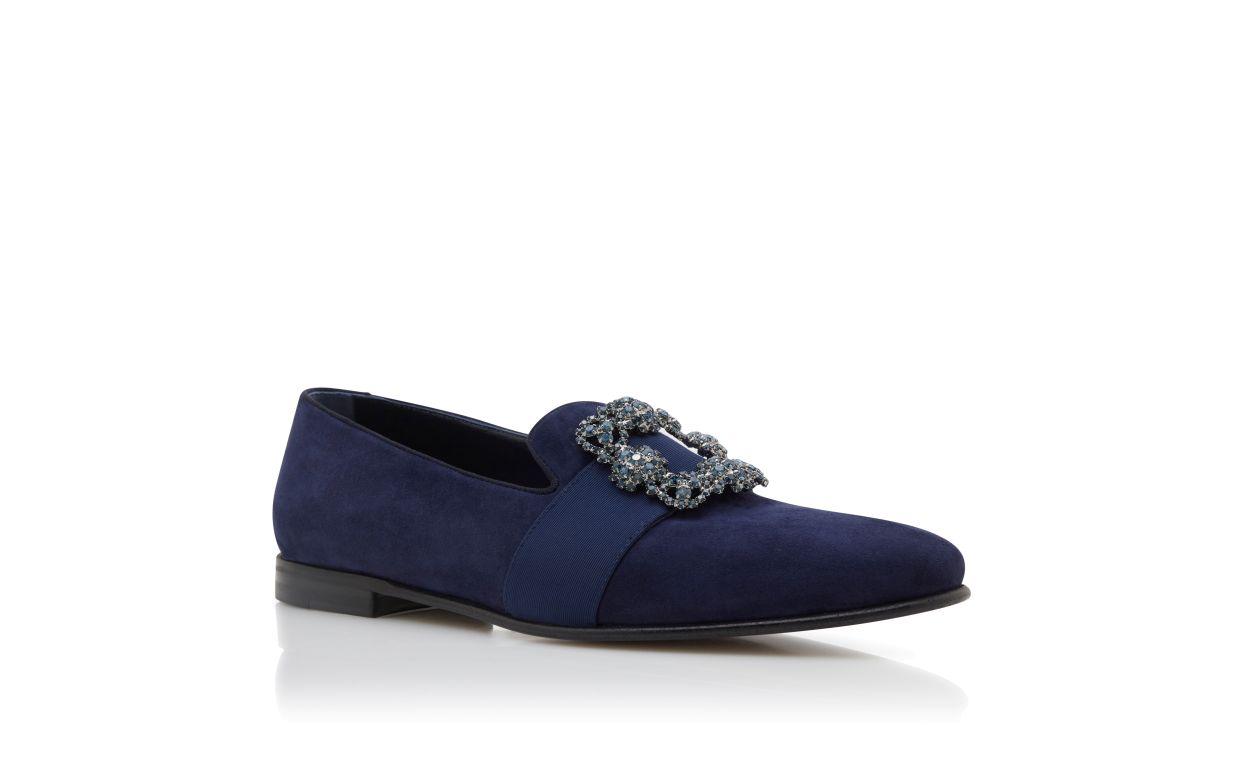 Loafer in Suede Blu Navy con Fibbia Decorata