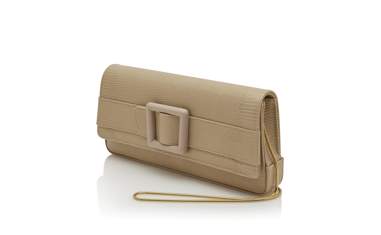 Portafoglio in pelle di vitello beige chiaro con fibbia