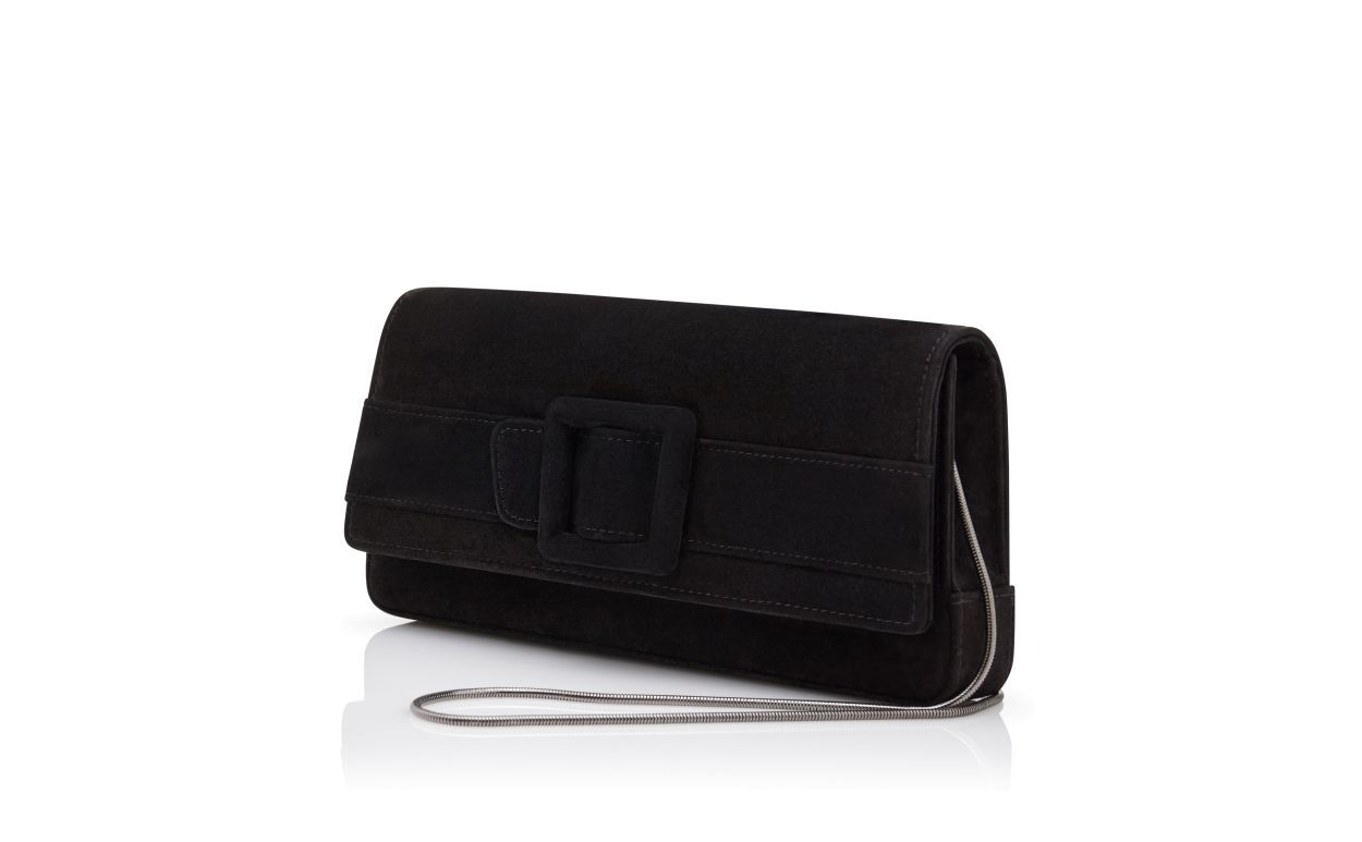 Portafoglio rettangolare in suede nero con fibbia
