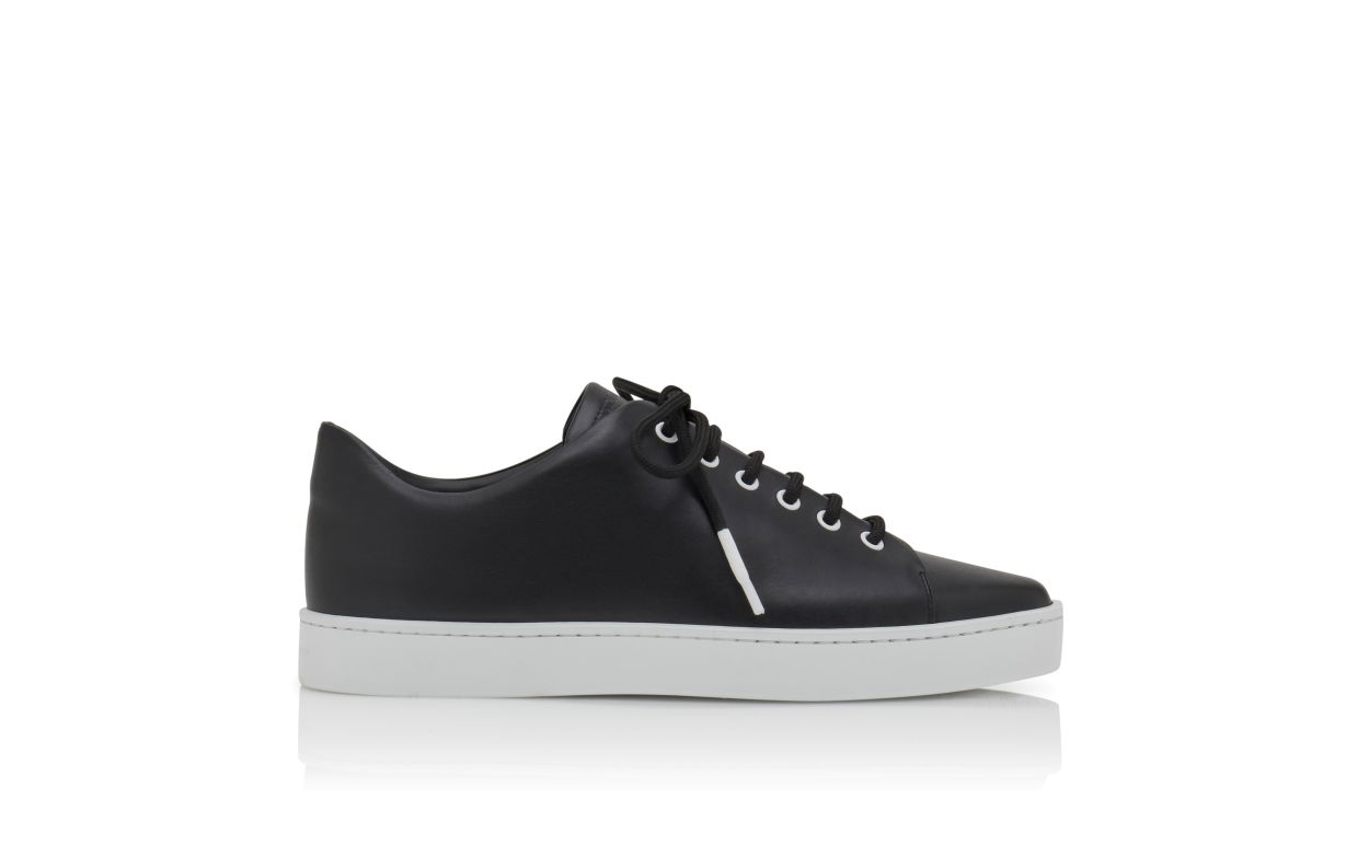 Scarpe da Ginnastica in Pelle di Vitello Nero a Tacco Basso