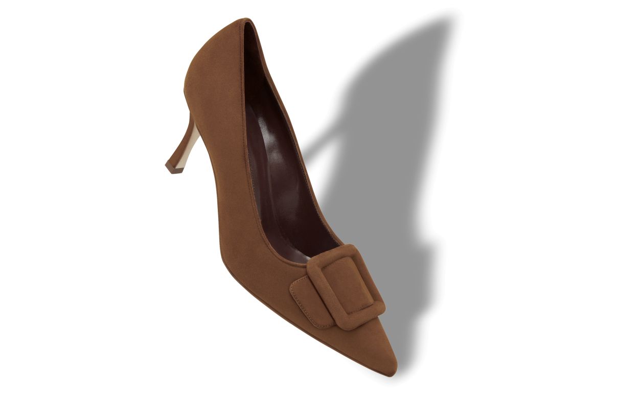 Pumps in Suede Marrone con Dettaglio Fibbia