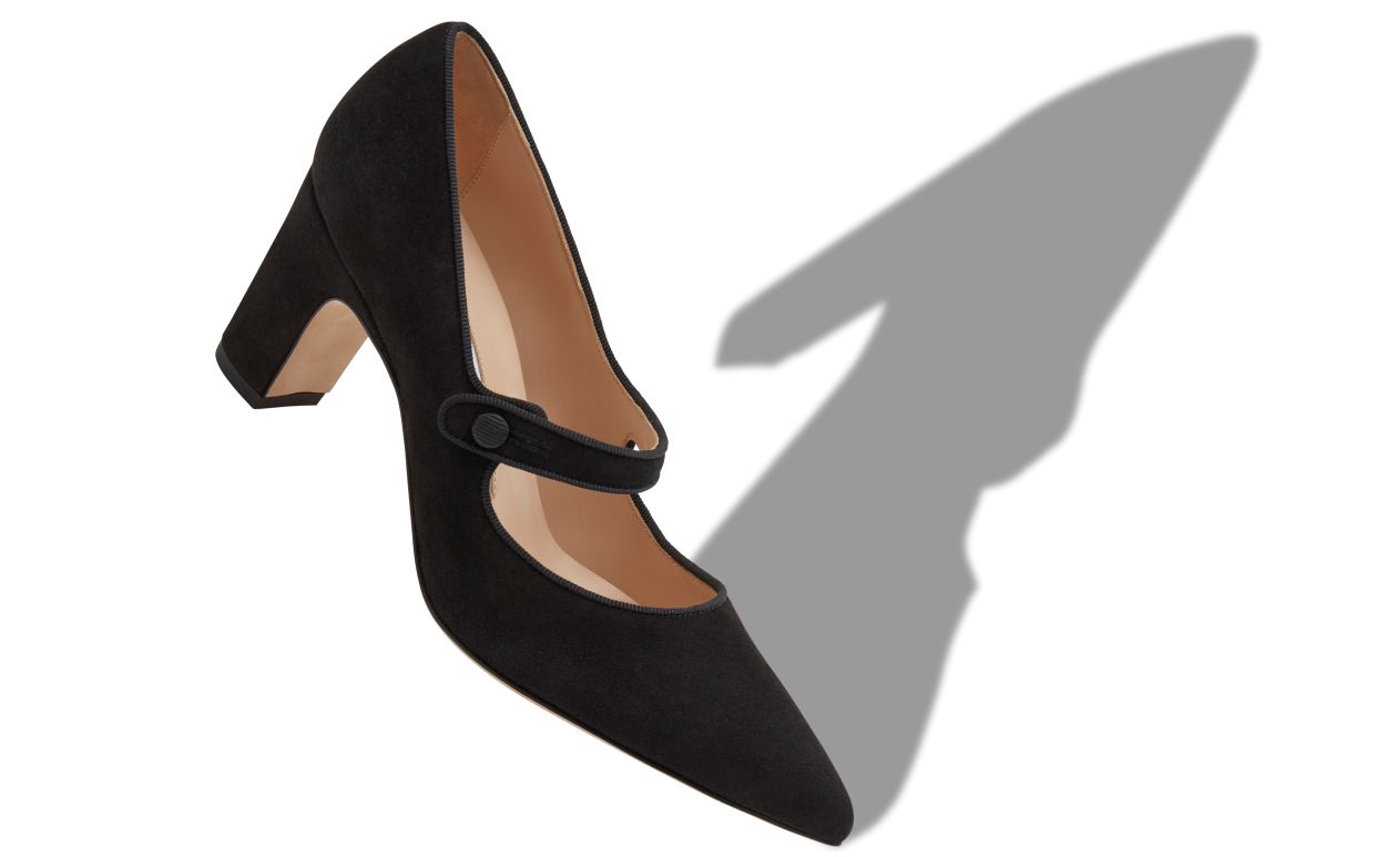 Tacco Basso in Suede Nero Mary Jane