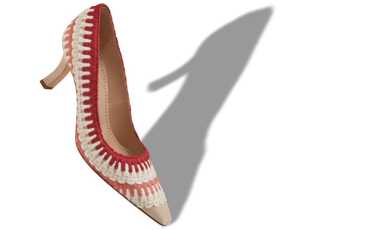 Pumps in Pelle Suede Beige Chiaro con Dettagli a Tricot