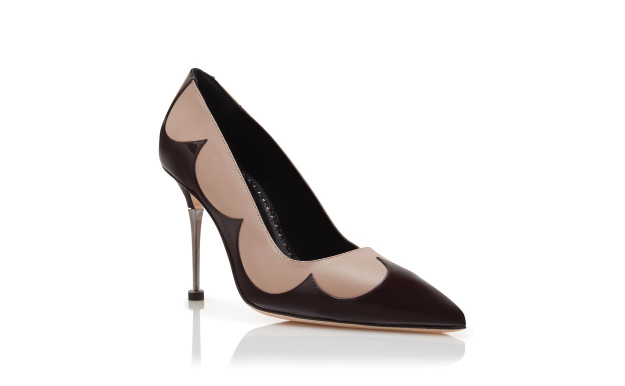 Pumps in pelle beige chiaro e marrone scuro