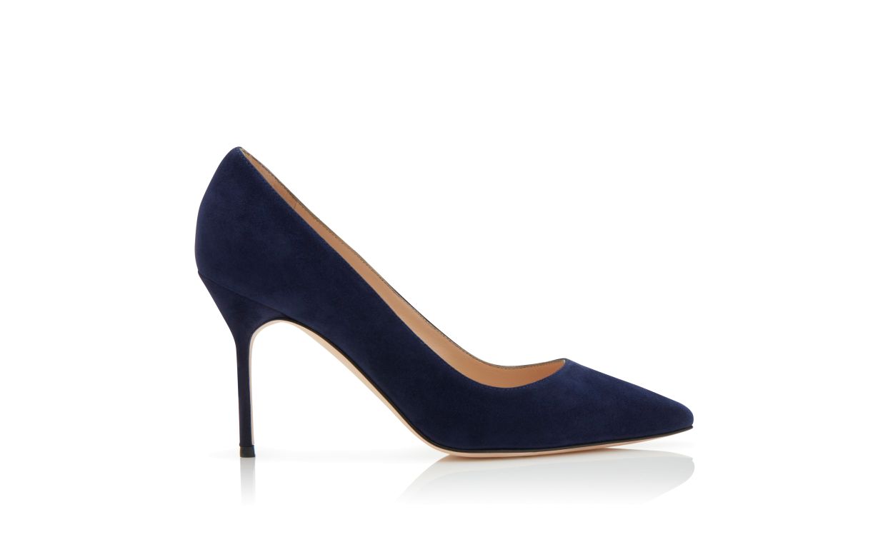 Pumps punta tonda in suede blu navy