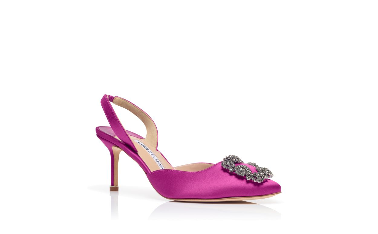 Pumps Slingback in Raso Rosa con Fibbia di Gioiello