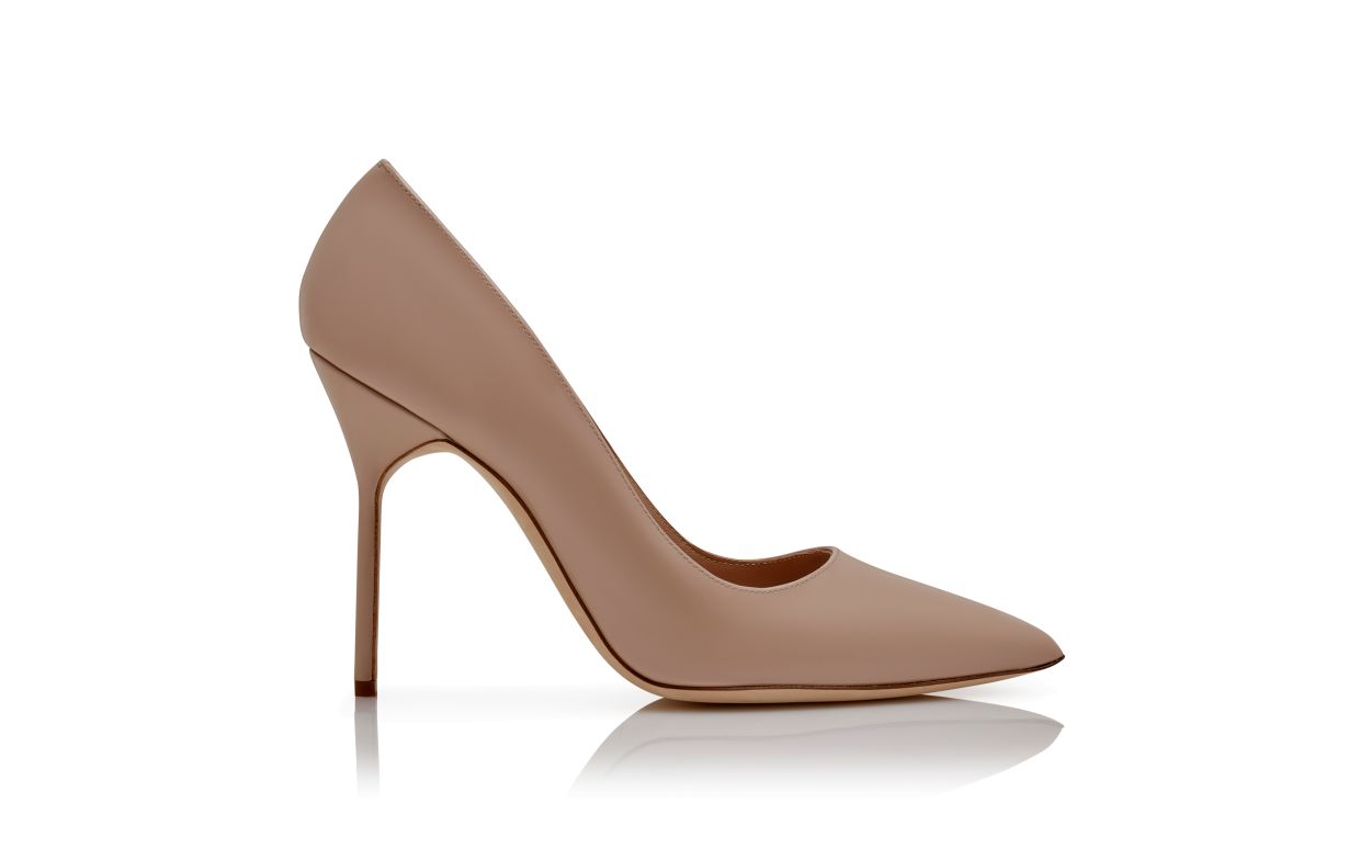 Pumps Punta Tonda in Pelle Lucida Beige