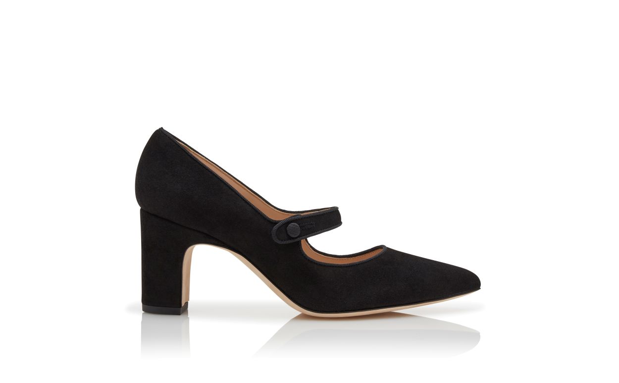 Tacco Basso in Suede Nero Mary Jane