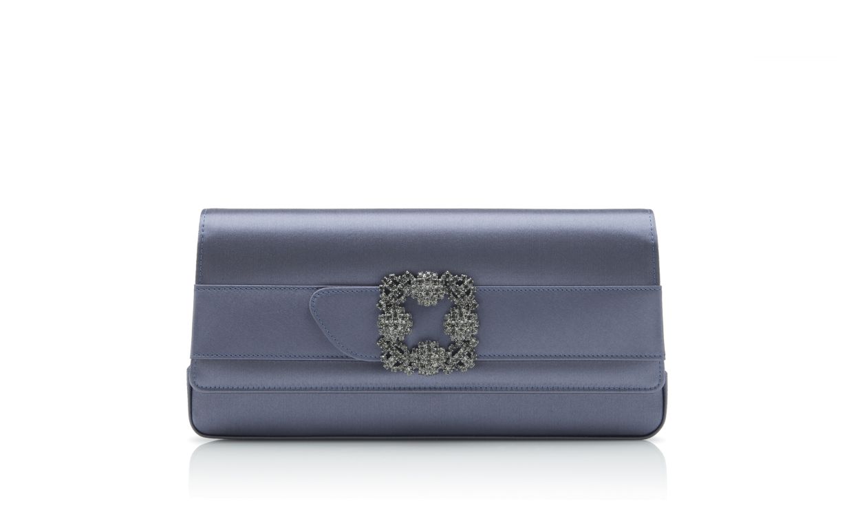 Portafoglio Rectangolare in Seta Grigio con Fibbia di Gioiello