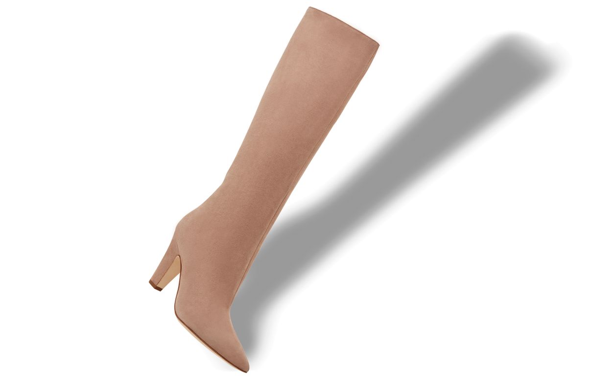 Stivali alti fino al ginocchio in suede beige scuro